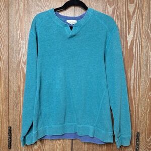 Tommy Bahama Reversible V Neck Long Sleeve Sweatshirt Teal Blue Men's XL Relaxed